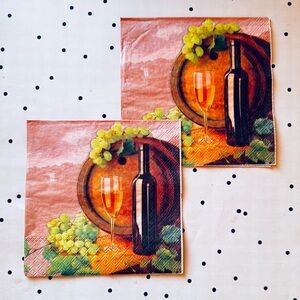 ❤️ Decoupage ❤️ set of 2 napkins DIY Wine Glass Bottle Barrel and Green Grapes